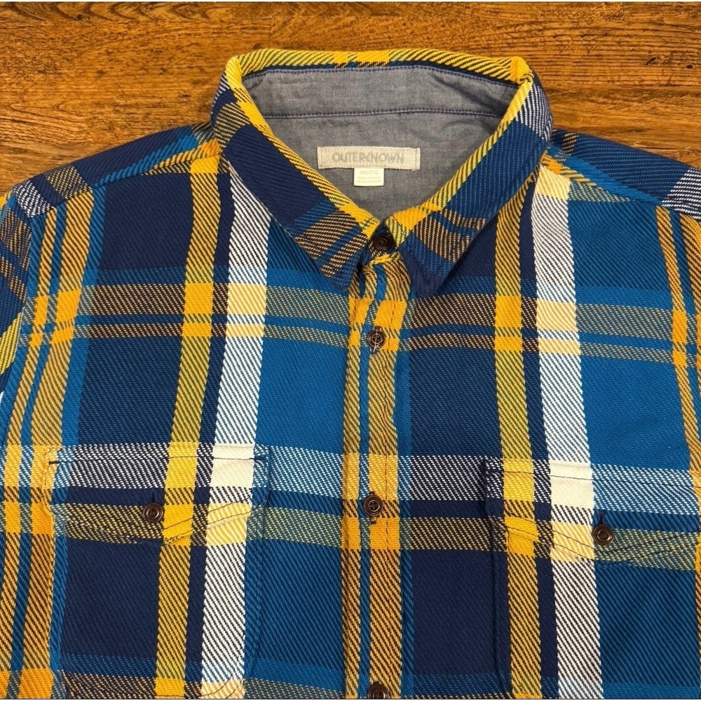 OUTERKNOWN Blue Plaid Outdoor Button Up Blanket Flannel Shirt Shacket Men's‎ 2XL